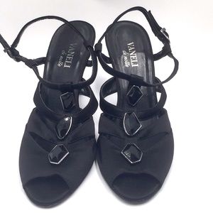 Vaneli Pashel Slingback Black Satin, Size 9